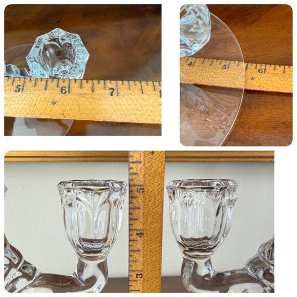 Heisey TridenCrystal Danish Clear Princess Pair Candlesticks 2 Lite Double Candl - Picture 9 of 12